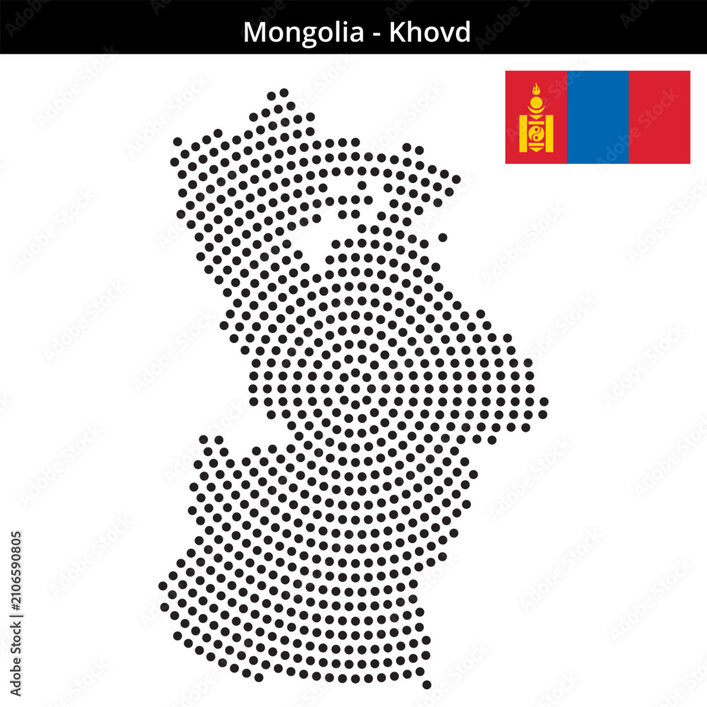 Obraz premium Map of Mongolia region Khovd in concentric medium dots