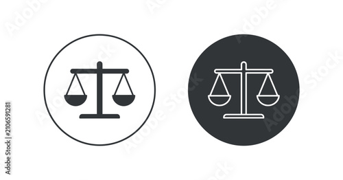 Slika na platnu Scales Of Justice Icon Two Tone Line Art Style With Circular Frame judgement law
