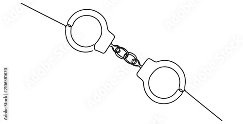Foto Handcuffs single line drawing illustration with handcuffs security prisoner dete