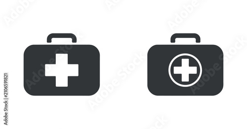First aid kit pictogram two variations of a black silhouette on a transparent setting medical
