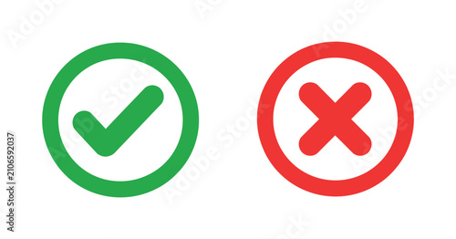 Cuadro en lienzo Checkmark and cross symbols flat two color icons on transparent setting tick aff