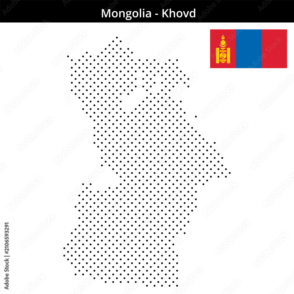 Fototapeta premium Map of Mongolia region Khovd in small cross shaped dots