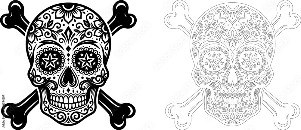 Fototapeta premium Decorative skull with crossed bones illustration