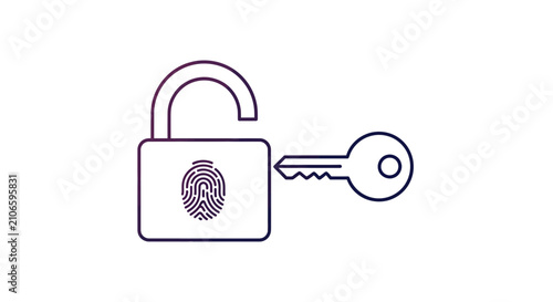 Unlocking security digital fingerprint access with key illustration