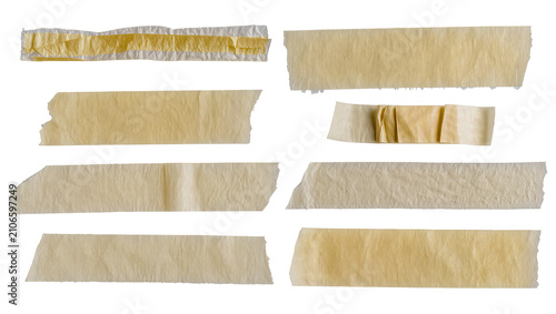 Obraz na płótnie Isolated collection of beige adhesive tape strips with crumpled texture and torn