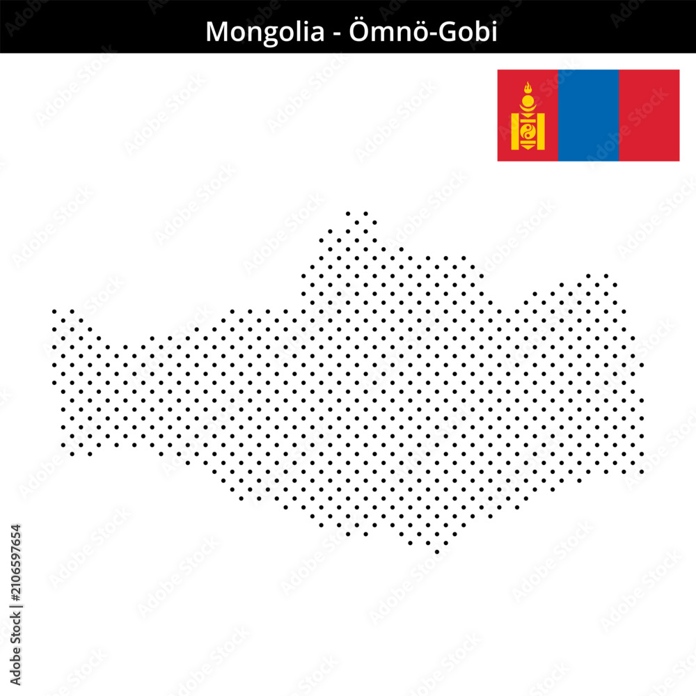 Fototapeta premium Map of Mongolia region Ömnö-Gobi in small cross shaped dots