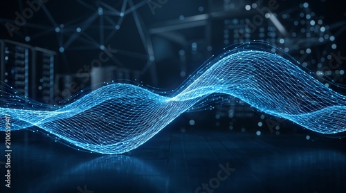 Dynamic Blue Wireframe Wave Network Technology Background
