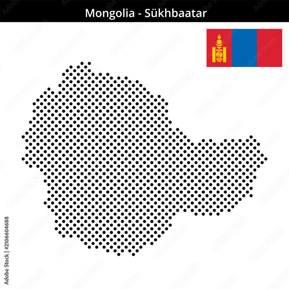 Fototapeta premium Map of Mongolia region Sükhbaatar in medium sized cross shaped dots