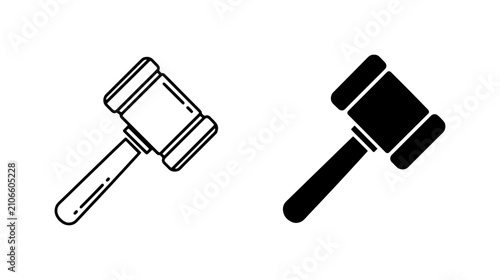 Foto Justice Gavel Icons, Legal Hammer Symbols, Auctioneer Mallet Vector Graphics, La