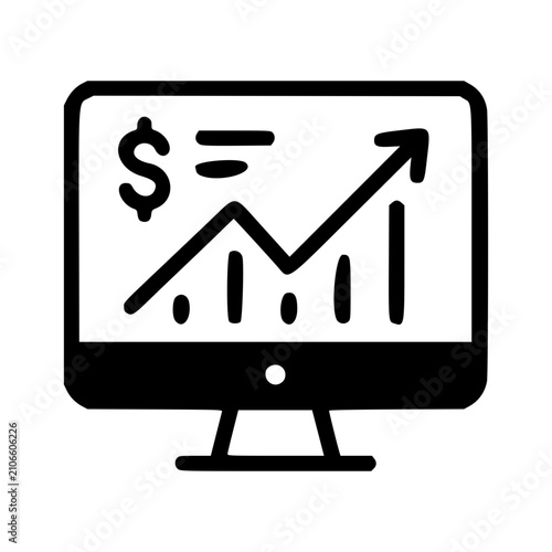 Financial Dashboard Line Icon, Monitor Analytics Chart Vector
