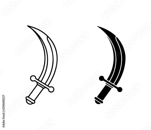 Scimitar Sword Icons, Curved Blade Weapon Graphics, Middle Eastern Blade Vector Set