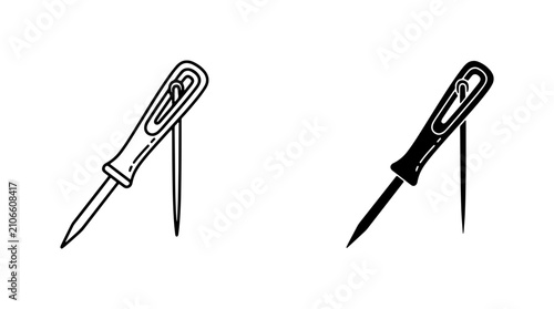Foto Awl Tool Vector Icons, Handheld Sewing Repair Tools, Crafting Supplies, Black an