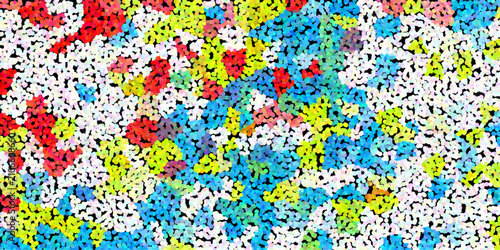 Obraz na plátne Vibrant abstract pointillist pattern with red yellow blue and white dots on a bl