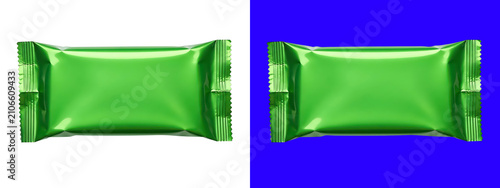 Cuadro en lienzo A single rectangular candy bar wrapped in a shiny bright green plastic foil pack