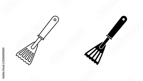 Foto Kitchen Utensil Icons: Masher, Spatula, Whisk, Sieve, Culinary Tools, Cooking Eq