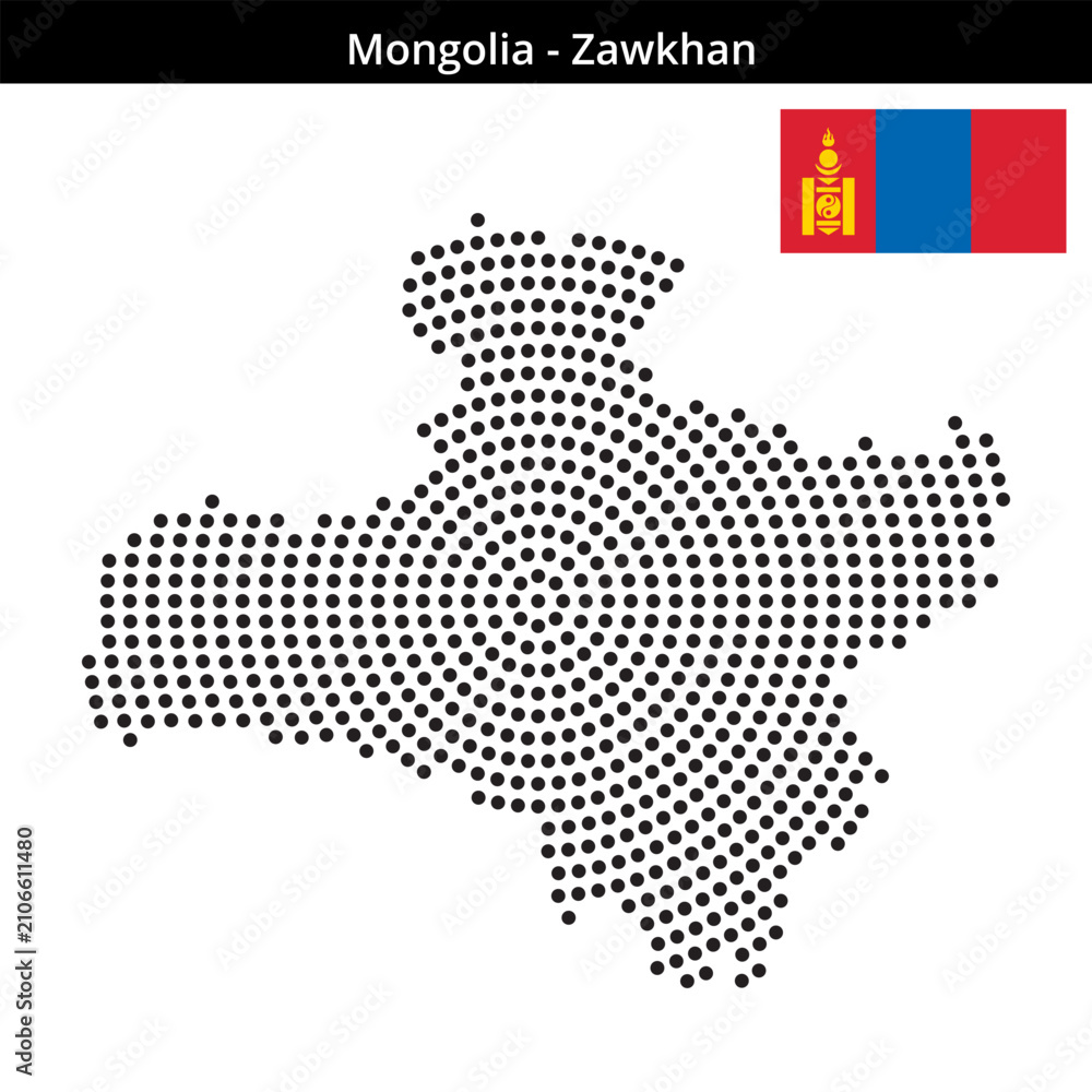 Obraz premium Map of Mongolia region Zawkhan in concentric medium dots