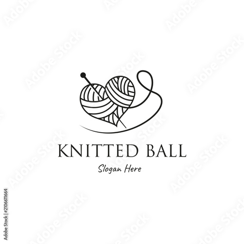 Yarn ball and knitting tool logo in line art style. Perfect for crafting, knitting, or handmade shops.