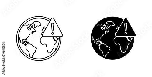 Fotografie Global Warning Icons, Earth Alert Symbols, Worldwide Danger Signs, Vector Set
