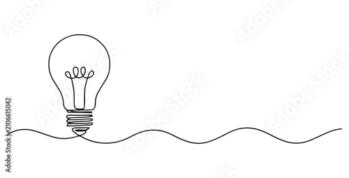 Foto Continuous single line drawing of light bulb representing idea concept with ligh