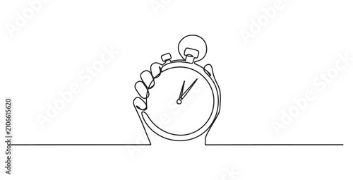 Photos Continuous line drawing of a stopwatch held in a hand with stopwatch minimalism