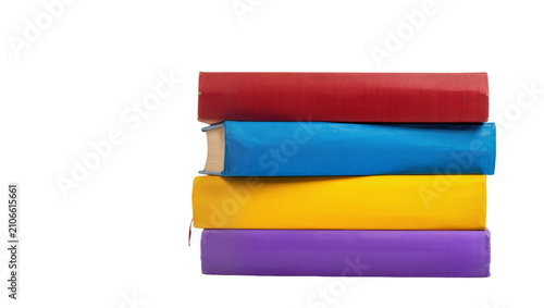 Isolated stack of colorful hardcover books representing education, learning, and literature