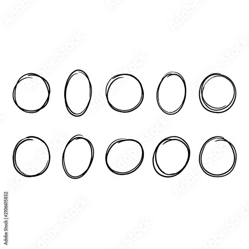 Set of hand-drawn circle and oval shapes for design