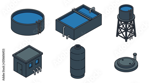 Photos Water Tanks And Reservoirs Isometric Vector Illustration