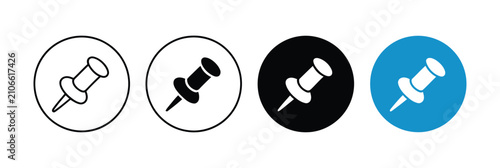 Pushpin vector collection with pinned item, bookmark, saved note, important message and interface icons for office, productivity and application design.
