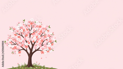 Obraz na płótnie 桜の一本木とピンク背景の春広告素材
