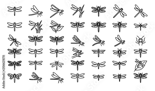 Foto Dragonfly and damselfly line art collection for crafts and design
