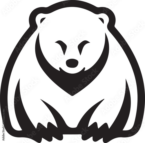 Minimalist bear silhouette icon in black and white graphic style isolated on white space.