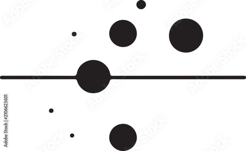 Abstract horizontal line with varying sized circles above and below.