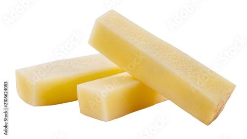 Vászonkép Isolated fresh organic raw peeled potato sticks ready for cooking delicious fren