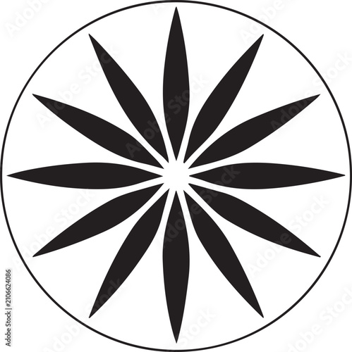 Abstract floral circular pattern element design in black on white background for graphic.