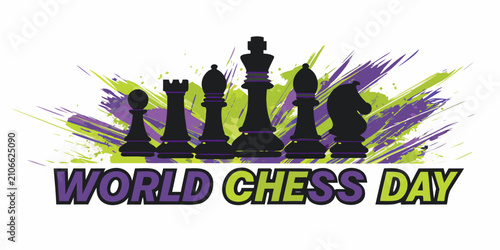 Bild auf Leinwand Black Chess Pieces With Colorful Brushstroke Background Illustration