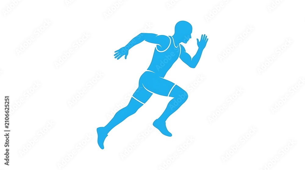 Fototapeta premium 3D male runner sprinting in motion. Dynamic blue athlete model for fitness, sports, and speed concepts.