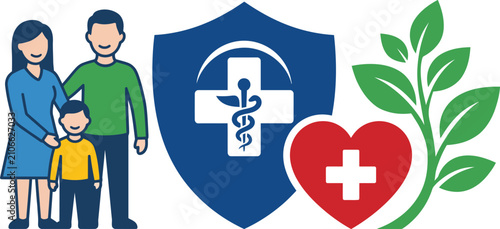 Foto Family health insurance protection concept with medical symbolism