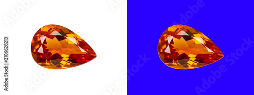 Картината върху платно Single pear shaped orange citrine gemstone with faceted surface, isolated on a w