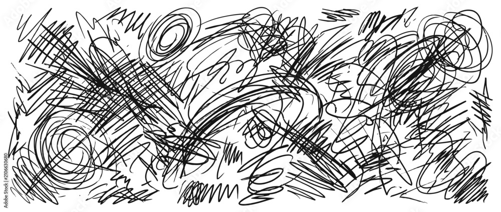 Foto Abstract black ink scribbles on white background
