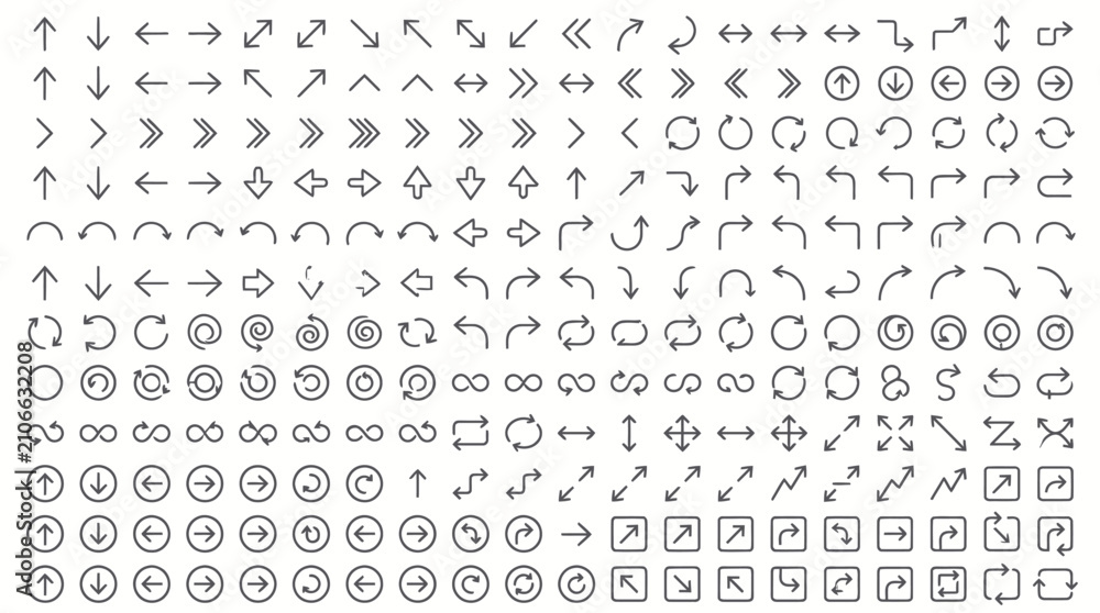 Fototapeta premium Minimalist line arrow icons for navigation and direction signs.