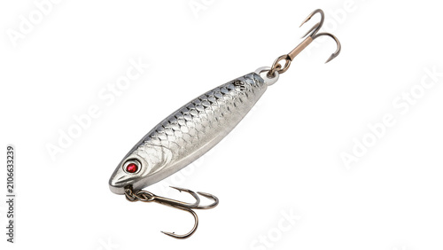 Schilderij op canvas Metallic silver spoon lure hard bait fishing tackle hook isolated on transparent