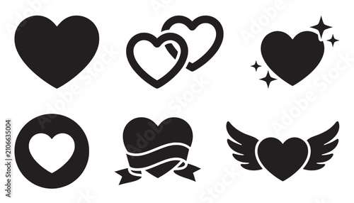 Quadro su tela Hearts Silhouettes Vector Collection with Romantic Love Shapes for Valentine Wed