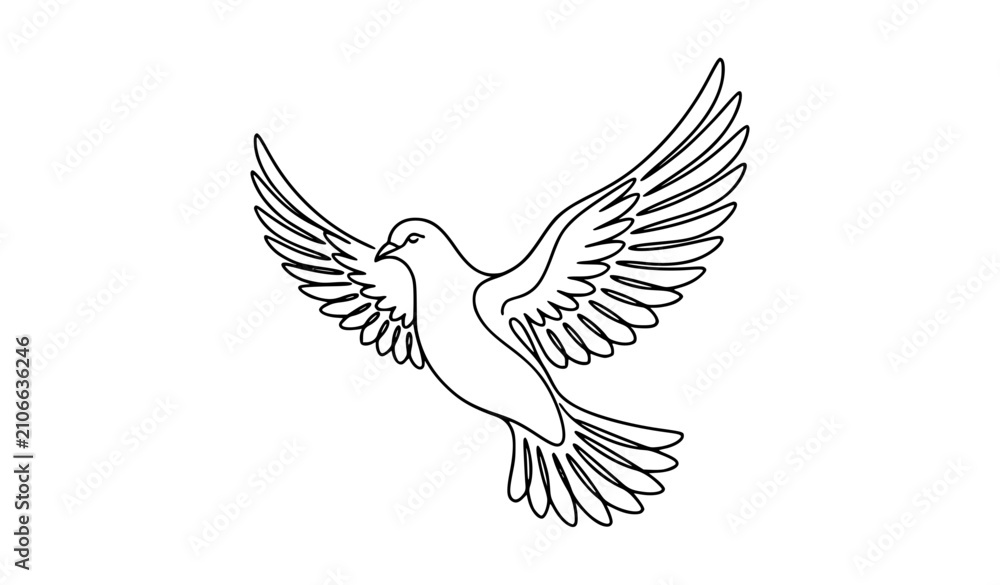 Fototapeta premium Minimalist dove outline line art vector illustration representing peace and freedom