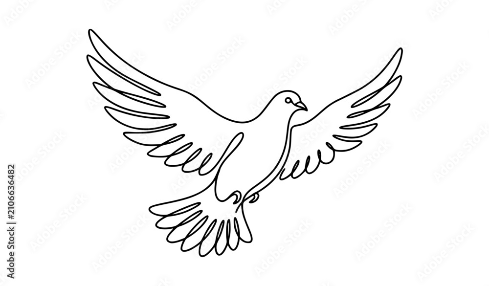 Fototapeta premium Elegant minimalist dove continuous line art vector symbol of peace and freedom