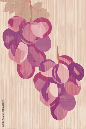 Minimalist Grape Paper Collage Poster, Mid Century Modern Fruit Wall Art, Scandinavian Kitchen Printable