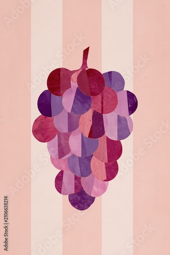 Minimalist Grape Paper Collage Poster, Mid Century Modern Fruit Wall Art, Scandinavian Kitchen Printable