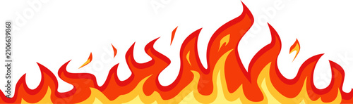 Valokuva Cartoon fire flames frame at bottom edge, blazing red orange and yellow inferno