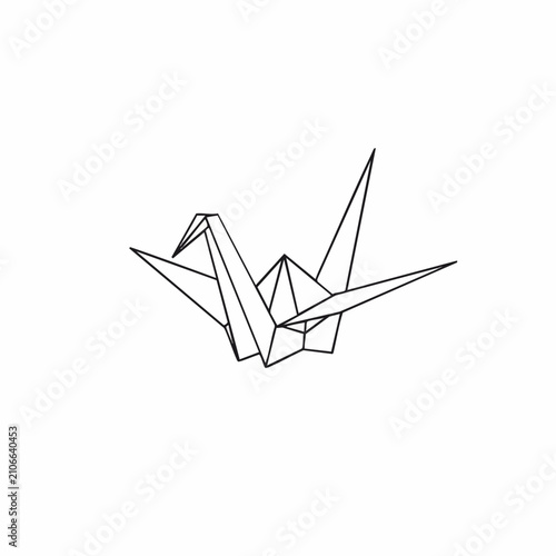 Minimalist origami crane with sharp lines and geometric folds, symbolizing peace and longevity.