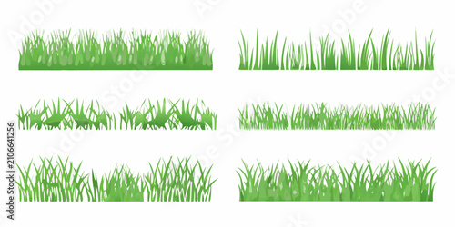 Fotografía Green Grass Tufts Collection Vector Illustration On White Background