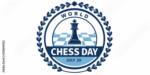 Tableau sur toile Chess emblem with queen piece and laurel wreath vector illustration